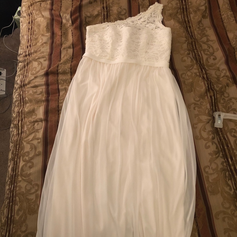 Flowy dress with lace and sheer overlay